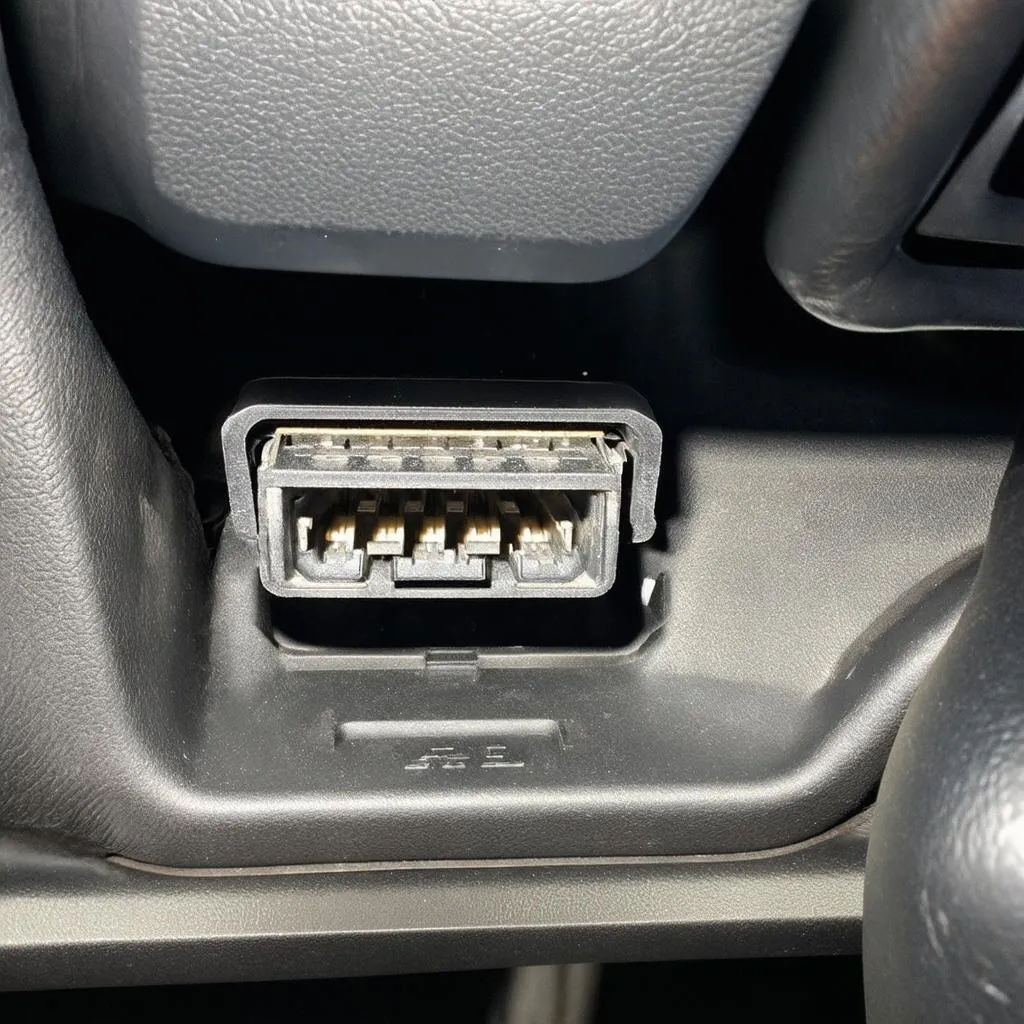 OBD2 port location under the dashboard of a 2000 Acura TL